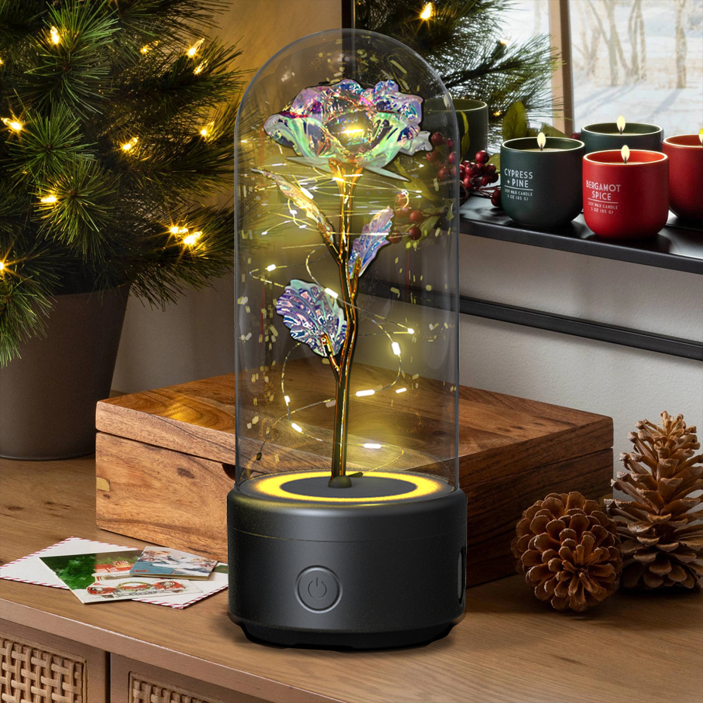 Creative 2 in 1 Rose Flowers LED Light and Bluetooth-Compatible Speaker Valentine'S Day Gift